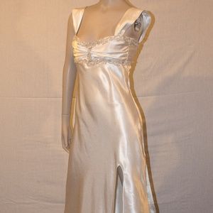 white embellished lace up gown